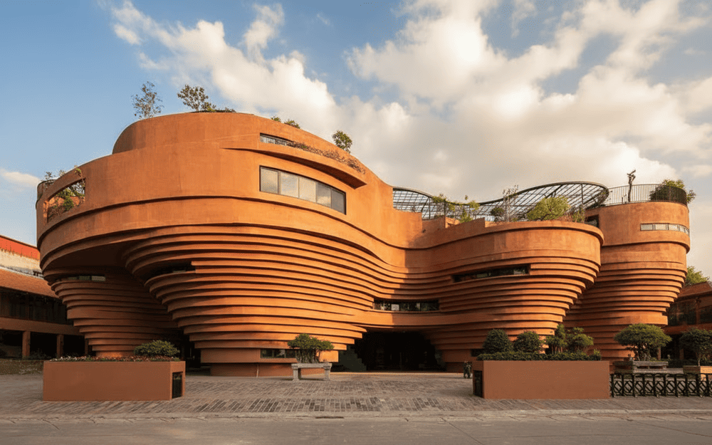 Kiến trúc lấy cảm hứng từ bàn xoay gốm và lò bẩu cổ của Bảo tàng làng gốm Bát Tràng